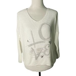 NT by Amati LOVE Open Knit Relaxed Fit Sweater White Gray Silver Size Medium